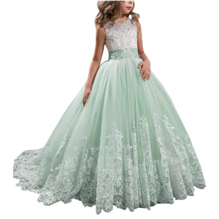 SSDH Girls Lace Princess Dress for Birthday Party Wedding Bridesmaid Prom Formal Ball Gown Puffy Tulle Dresses