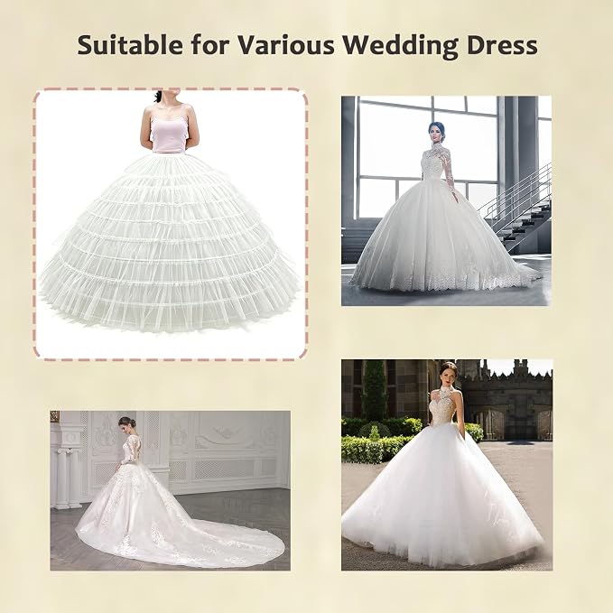 SSDH 9 Hoops Puffy Crinoline Petticoat Tulle Underskirt for Wedding White
