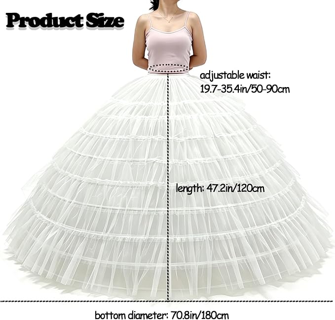 SSDH 9 Hoops Puffy Crinoline Petticoat Tulle Underskirt for Wedding White