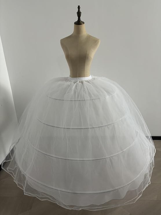 SSDH 2 Tulle Layers Puffy Crinoline Petticoat for Women White Adjustable Waist Petticoat Skirt Slips Long Underskirt for Wedding Dress Bridal Gown