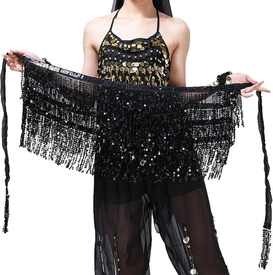 SSDH Sequin Tassel Skirt Glitter Sparkly Fringe Belly Dance Hip Scarf Skirts Rave Party Belts Costume for Women