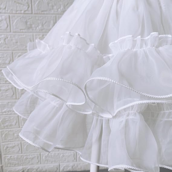 SSDH Crinoline Half Slips White Hoopless Puffy Skirt Under Skirt for Girls Kids Wedding Dress Long Dress