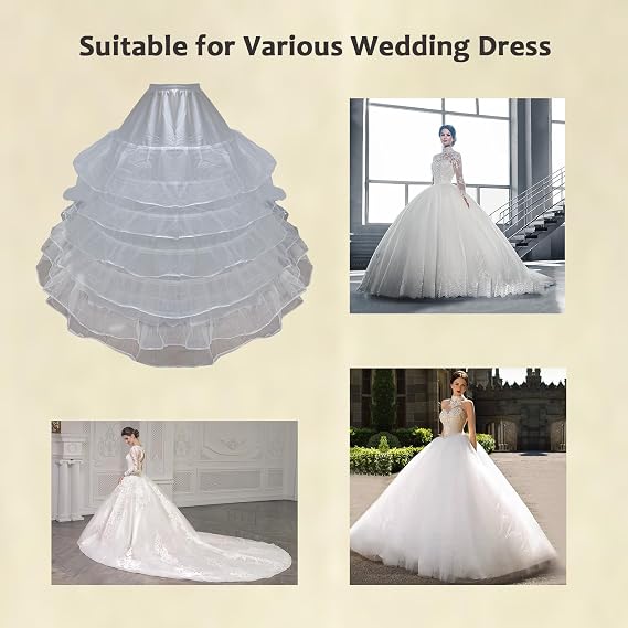 SSDH Petticoat for Women 6 Hoop Skirt Half Slips Tulle Crinoline Underskirt for Wedding Dress Floor Length