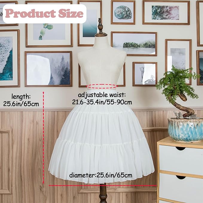 SSDH Women Crinoline Petticoat Cage 3 Hoops Skirt Chiffon Short Half Slip Underskirt for Girls Lolita Cosplay