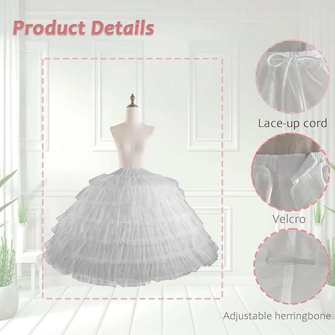SSDH 6 Hoops Puffy Crinoline Petticoat with Adjustable Waist for Women