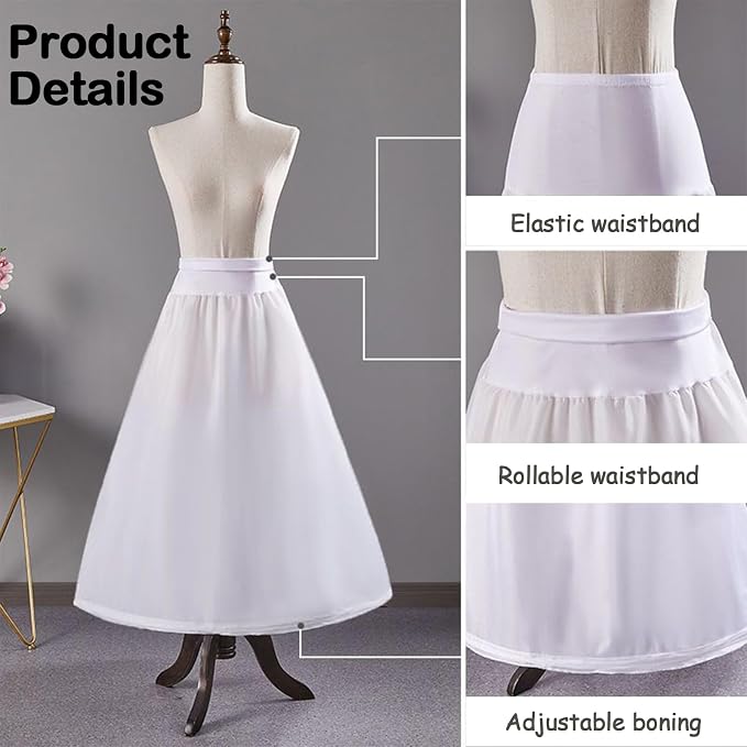 SSDH One Hoop Crinoline Petticoat for Women, A-line Skirt Slips Long Underskirt for Wedding Dress Bridal Gown