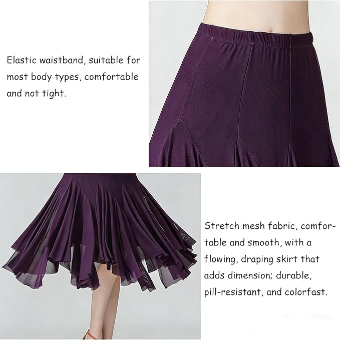 SSDH Women’s Tulle Skirts Midi Elastic Waist Pleated Mesh Flowy A-Line Skirt for Dance Party Practice Performance Outfit