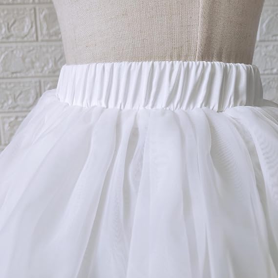 SSDH Crinoline Half Slips White Hoopless Puffy Skirt Under Skirt for Girls Kids Wedding Dress Long Dress