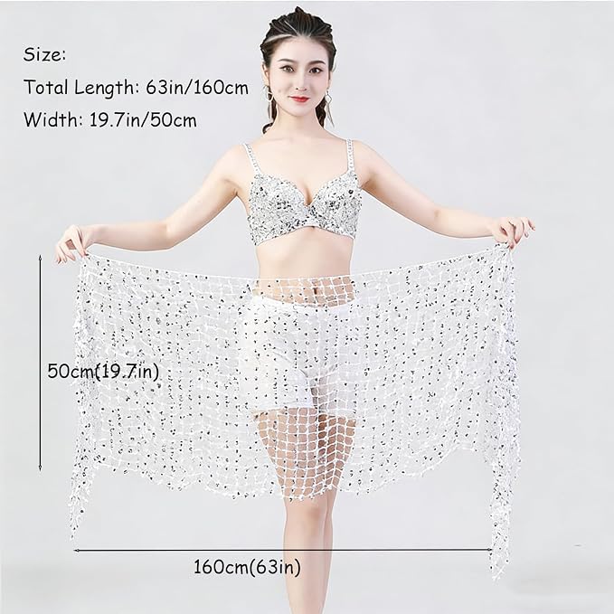 SSDH Women's Belly Dance Skirt Sequined Square Scarf Skirt Wrap Bling Sequins Scarf Performance Costume Outfits
