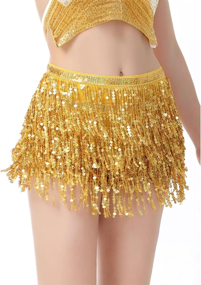 SSDH Sequin Tassel Skirt Glitter Sparkly Fringe Belly Dance Hip Scarf Skirts Rave Party Belts Costume for Women