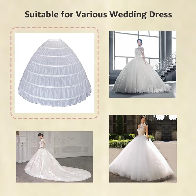 SSDH 6 Hoops Crinoline Petticoat for Women, A-line Skirt Slips Long Underskirt for Wedding Dress Bridal Gown