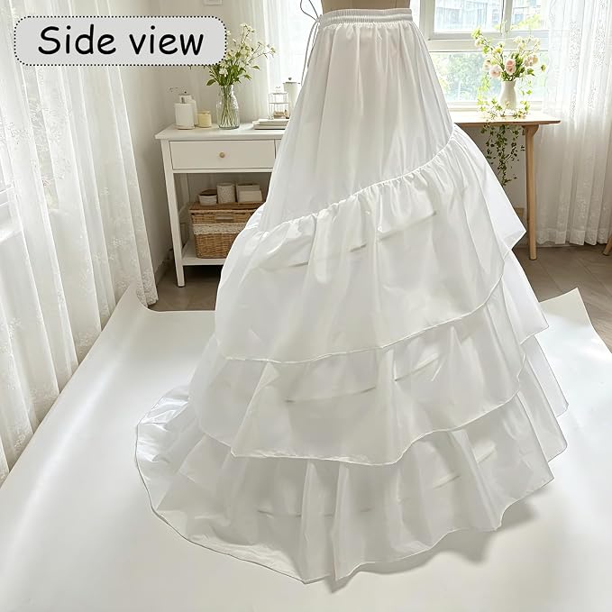 SSDH 3 Hoops Petticoat Skirt 3 Ruffles A-line Crinoline Slips Long Underskirt for Women's Wedding Dress Bridal Gown White