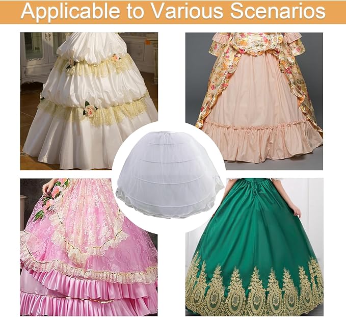 SSDH 2 Tulle Layers Puffy Crinoline Petticoat for Women White Adjustable Waist Petticoat Skirt Slips Long Underskirt for Wedding Dress Bridal Gown