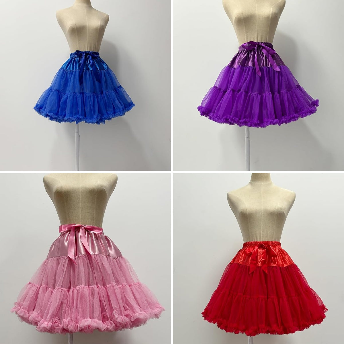 SSDH Women's Layered Puffy Petticoat Skirt, Elastic Waist Soft Tutu Tulle Skirt for Ballet Lolita Cosplay