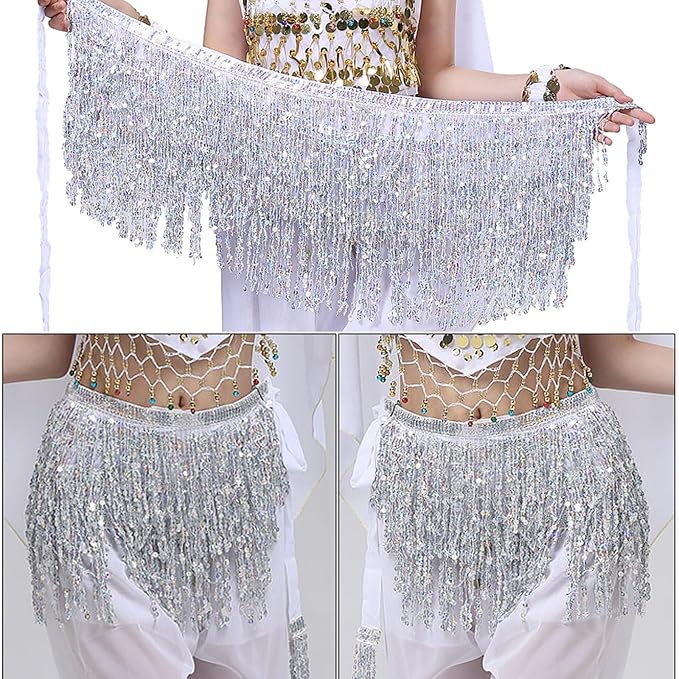 SSDH Sequin Tassel Skirt Glitter Sparkly Fringe Belly Dance Hip Scarf Skirts Rave Party Belts Costume for Women