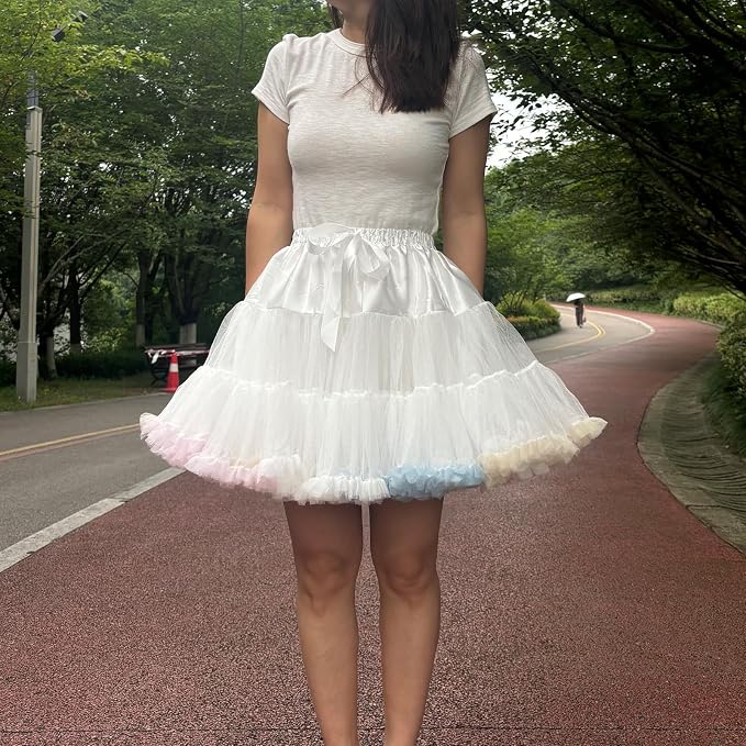 SSDH Women's Layered Tulle Petticoat Underskirt Puffy Soft Tutu Short Skirt Elastic Waist for Ballet Dance & Cosplay Party