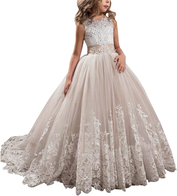 SSDH Girls Lace Princess Dress for Birthday Party Wedding Bridesmaid Prom Formal Ball Gown Puffy Tulle Dresses