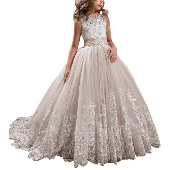 SSDH Girls Lace Princess Dress for Birthday Party Wedding Bridesmaid Prom Formal Ball Gown Puffy Tulle Dresses