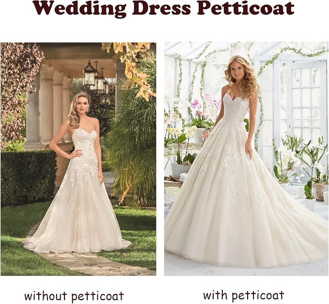 SSDH 3 Hoops Petticoat Skirt 3 Ruffles A-line Crinoline Slips Long Underskirt for Women's Wedding Dress Bridal Gown White