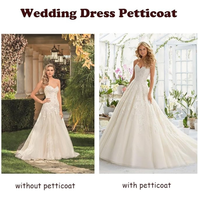 SSDH 3 Hoops Petticoat Skirt 3 Ruffles A-line Crinoline Slips Long Underskirt for Women's Wedding Dress Bridal Gown White
