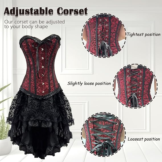 SSDH Gothic Corset Dress Women's Steampunk Dress Retro Ruffled Lace Corset
