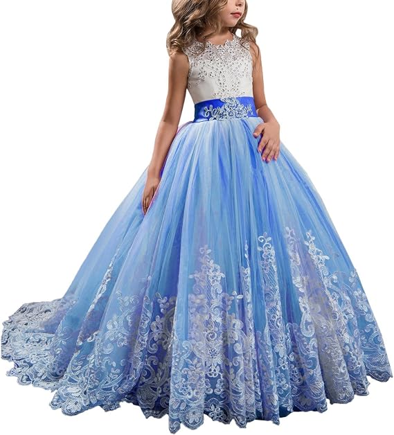 SSDH Girls Lace Princess Dress for Birthday Party Wedding Bridesmaid Prom Formal Ball Gown Puffy Tulle Dresses