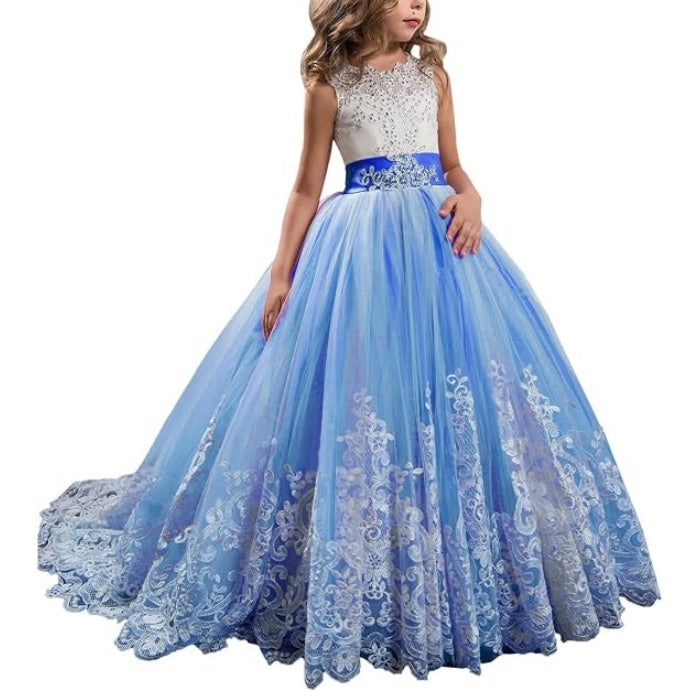 SSDH Girls Lace Princess Dress for Birthday Party Wedding Bridesmaid Prom Formal Ball Gown Puffy Tulle Dresses