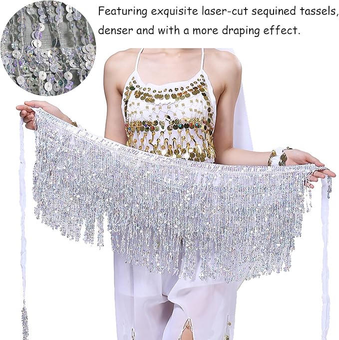 SSDH Sequin Tassel Skirt Glitter Sparkly Fringe Belly Dance Hip Scarf Skirts Rave Party Belts Costume for Women
