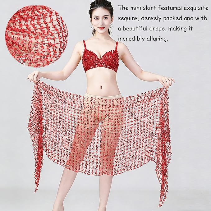 SSDH Women's Belly Dance Skirt Sequined Square Scarf Skirt Wrap Bling Sequins Scarf Performance Costume Outfits