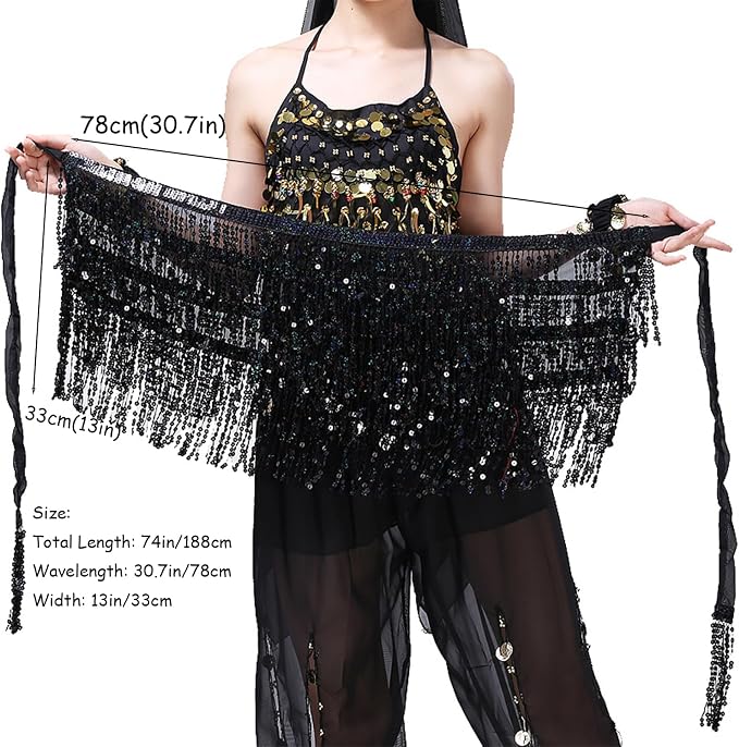 SSDH Sequin Tassel Skirt Glitter Sparkly Fringe Belly Dance Hip Scarf Skirts Rave Party Belts Costume for Women