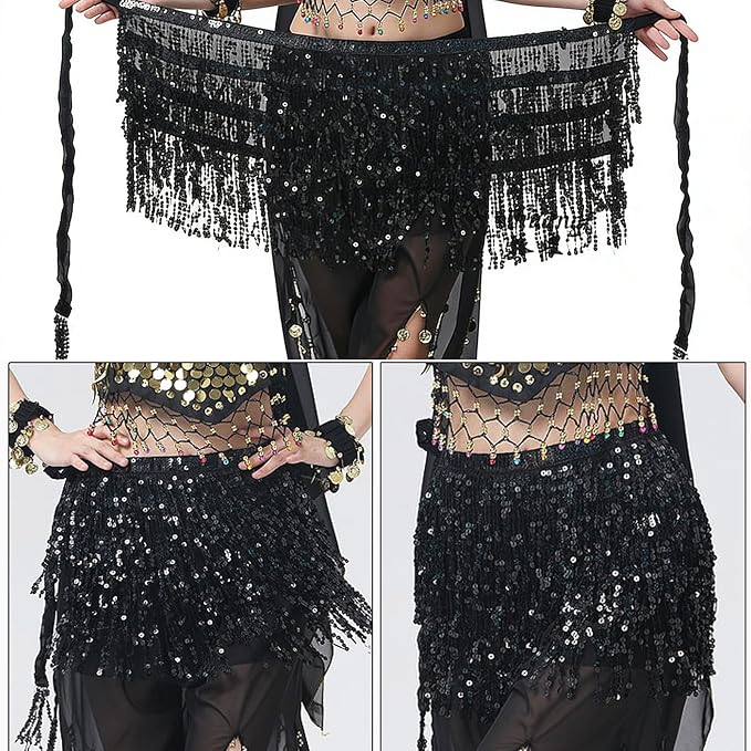 SSDH Sequin Tassel Skirt Glitter Sparkly Fringe Belly Dance Hip Scarf Skirts Rave Party Belts Costume for Women