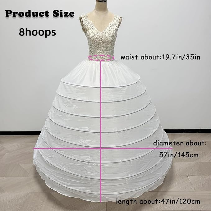 SSDH Women's Hoops Petticoat Crinoline Underskirt, A-Line Floor-Length Adjustable Waist Slip for Wedding Dress