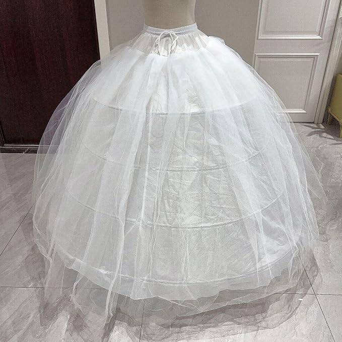 SSDH 2 Tulle Layers Puffy Crinoline Petticoat for Women White Adjustable Waist Petticoat Skirt Slips Long Underskirt for Wedding Dress Bridal Gown