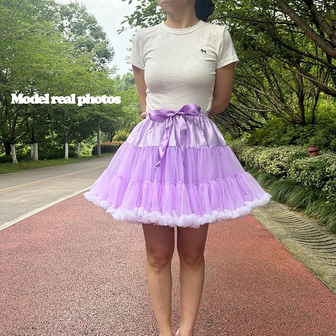 SSDH Women's Layered Tulle Petticoat Underskirt Puffy Soft Tutu Short Skirt Elastic Waist for Ballet Dance & Cosplay Party