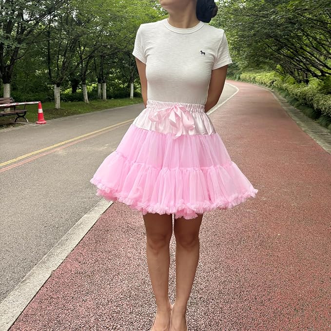 SSDH Women's Layered Tulle Petticoat Underskirt Puffy Soft Tutu Short Skirt Elastic Waist for Ballet Dance & Cosplay Party