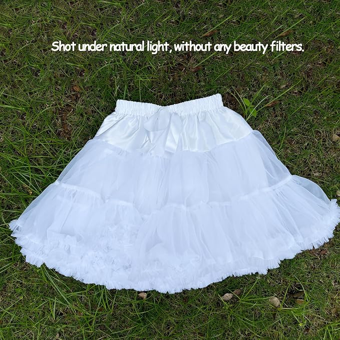 SSDH Women's Layered Puffy Petticoat Skirt, Elastic Waist Soft Tutu Tulle Skirt for Ballet Lolita Cosplay