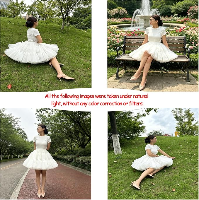 SSDH High Volume Short Lolita Petticoat Fluffy Tulle Hoopless Underskirt with Cotton Lining for Dresses, Costumes & Cosplay White