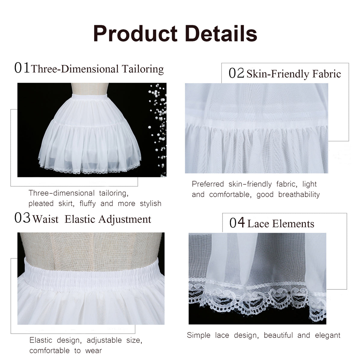 SSDH Women Chiffon Short Crinoline Petticoat Cage 2 Hoops Skirt