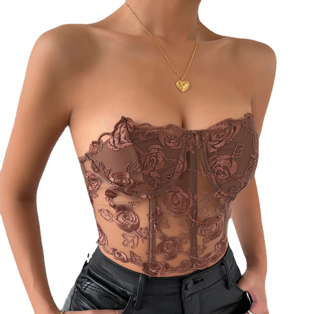 SSDH Women's Lace Corset Sexy Three-Dimensional Pattern Patchwork Bra Wrap Breast Slim Lingerie Yoga Training Tank Top