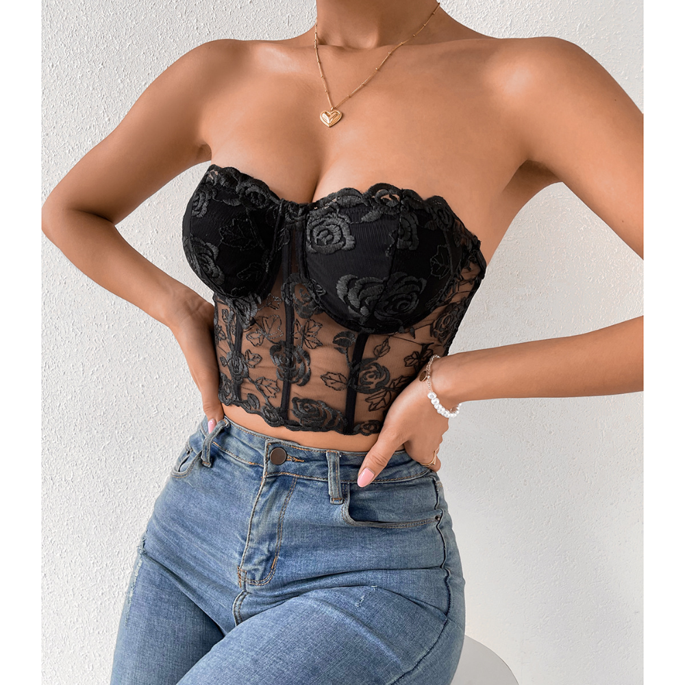 SSDH Women's Lace Corset Sexy Three-Dimensional Pattern Patchwork Bra Wrap Breast Slim Lingerie Yoga Training Tank Top