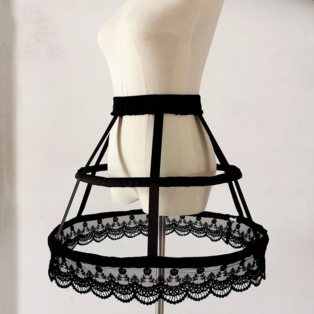 SSDH Victorian Petticoat 2 Hoops Crinoline Lolita Fishbone Hollow Bird Cage Skirt Embroidery Floral Lace Underskirt