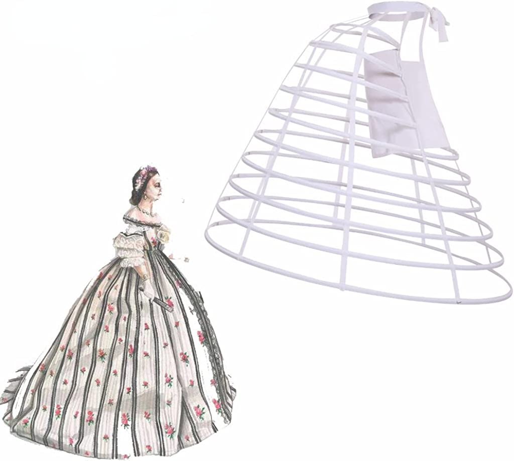 SSDH Women's Crinoline Bustle Cage Pannier Hoop Skirt Back Petticoat Skirt Victorian Vintage White