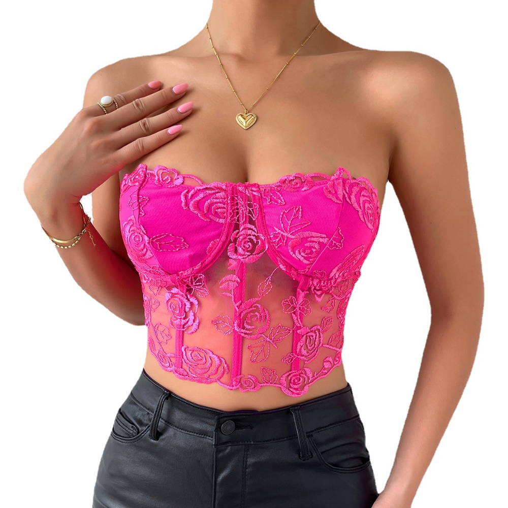 SSDH Women's Lace Corset Sexy Three-Dimensional Pattern Patchwork Bra Wrap Breast Slim Lingerie Yoga Training Tank Top