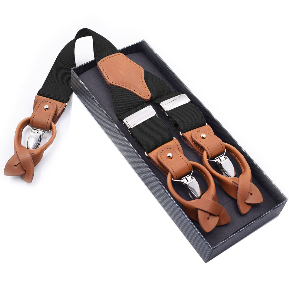 SSDH Suspenders for Men Trousers with Very Strong Clips and Buttons 35 MM Wide Duty Y Style Adjustable Brace Suspenders Convertible Leather Ends