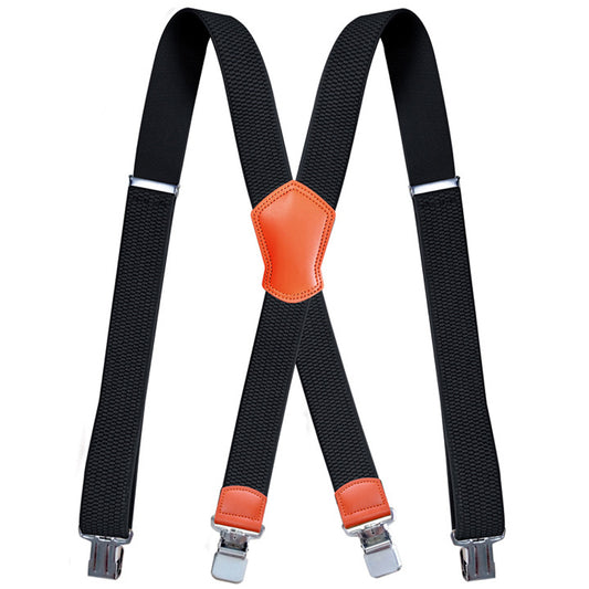 SSDH Suspenders for Men Vintage Heavy Duty 4 Clips Adjustable Elastic X Back Brace