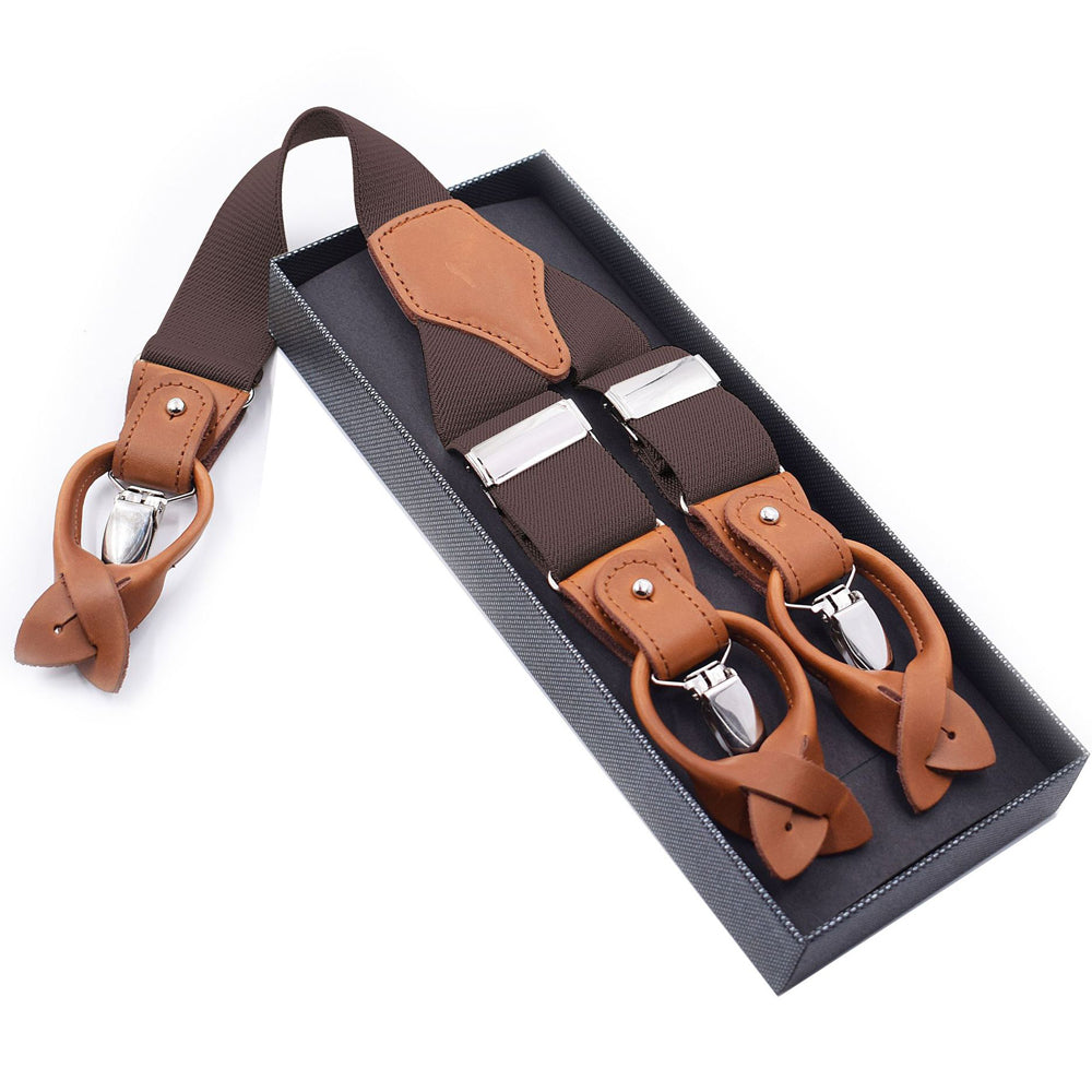 SSDH Suspenders for Men Trousers with Very Strong Clips and Buttons 35 MM Wide Duty Y Style Adjustable Brace Suspenders Convertible Leather Ends