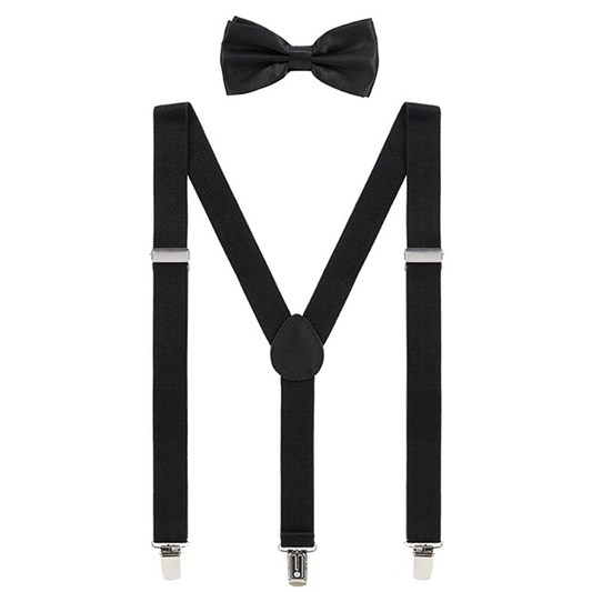 SSDH Mens Suspenders and Bow Adjustable with Strong Clips Elastic Y Back Style Suspender Bowties for Wedding , Formal Events