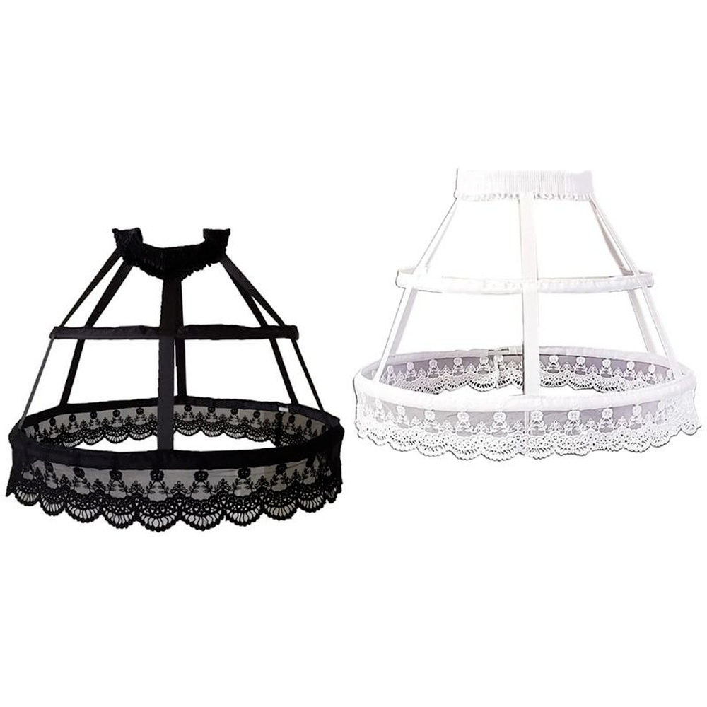 SSDH Victorian Petticoat 2 Hoops Crinoline Lolita Fishbone Hollow Bird Cage Skirt Embroidery Floral Lace Underskirt